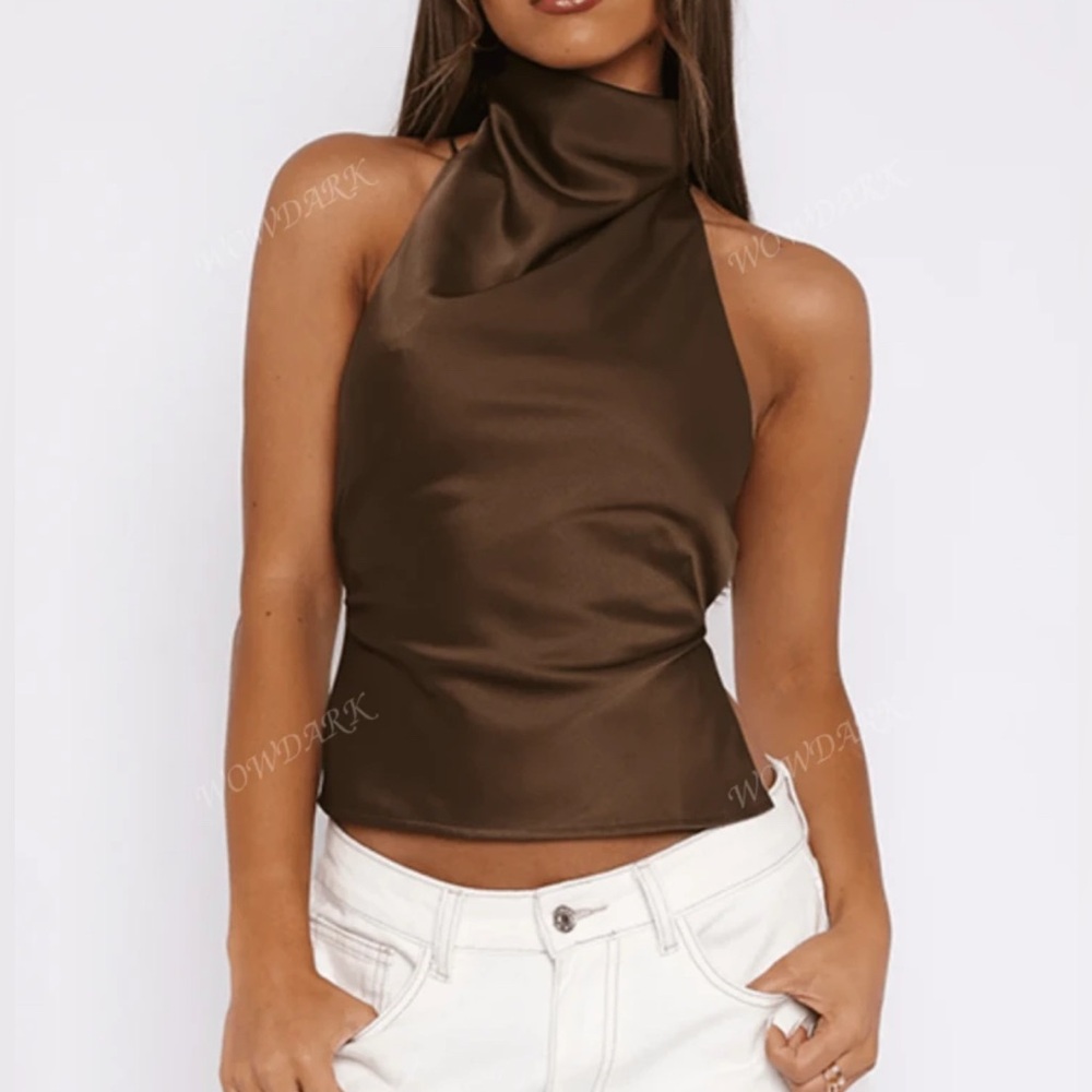 NEW W TAGS Elegant Brown Open Back Halter Top